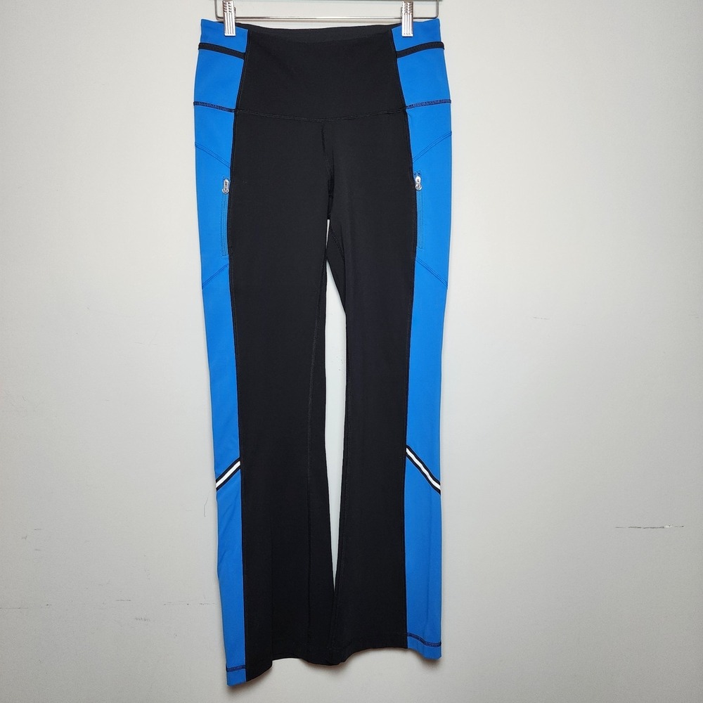 Lululemon Black & Blue with Two Pockets with Zipper Leggings Size 10
